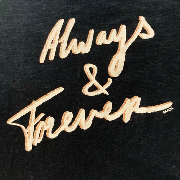 GARCIA Always & Forever sparkly graphic font black t-shirt ~  MEDIUM LARGE tee - Picture 4 of 14